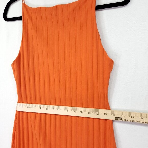 Zara Women Large Orange Strappy Ribbed Maxi Slip Dress - Picture 4 of 12